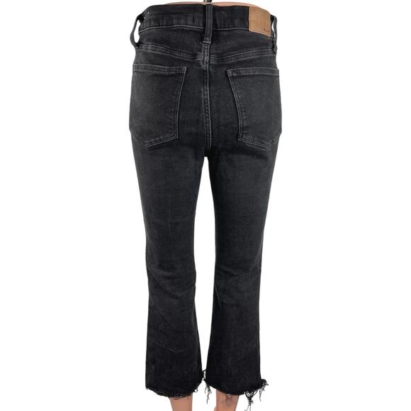 Madewell Cali Demi-Boot Black Frayed Raw Hem High Rise Cropped Denim Jeans Sz 27 - Picture 3 of 6